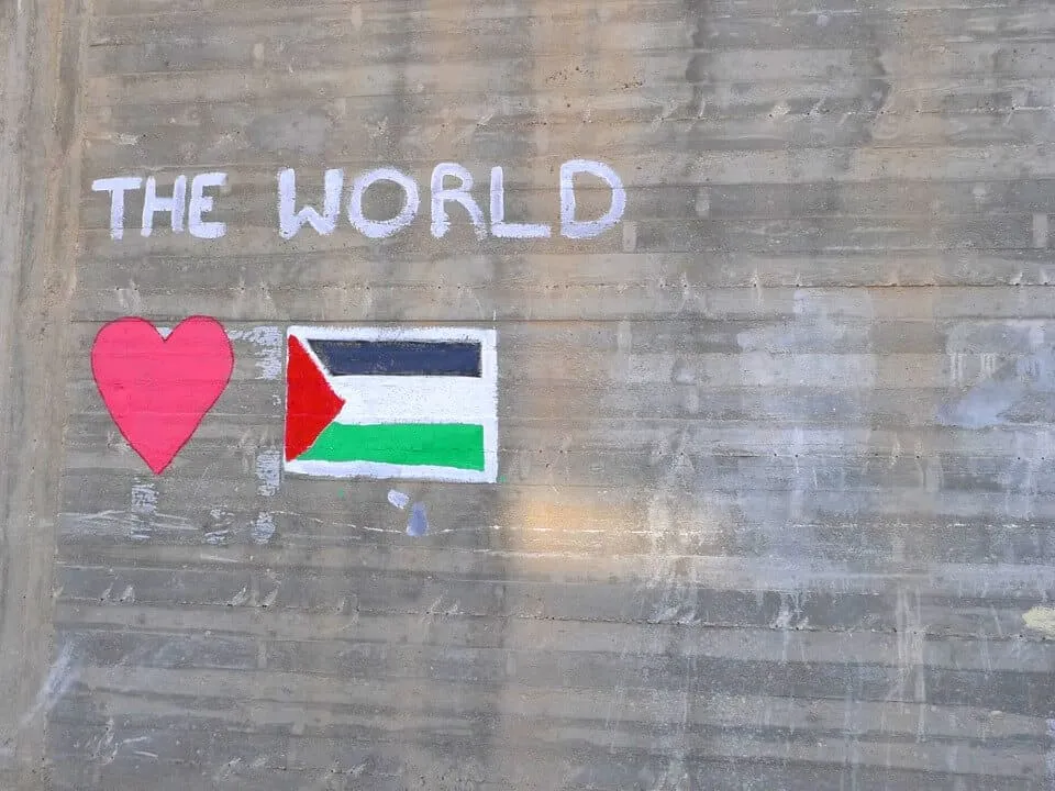 Bethlehem Aida Camp wall painting of The World Loves Palestine