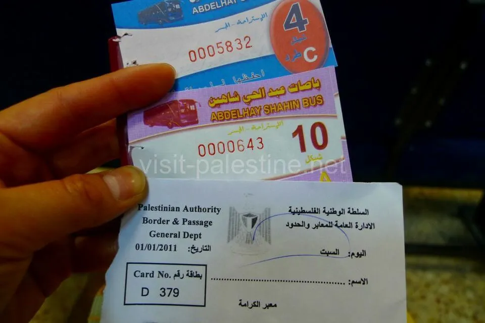 Bus ticket for departing from Palestine